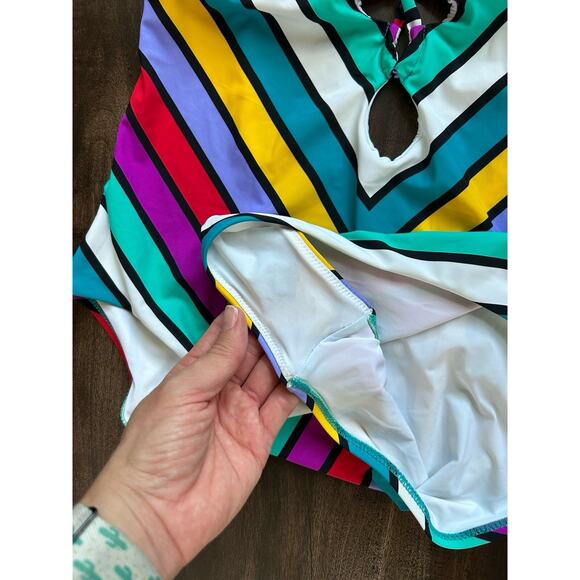 NWT Red Carter Colorful Adjustable Striped One Piece Open Back Swimsuit L US 10 - Picture 4 of 11